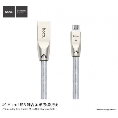 U9 Zinc Alloy Jelly Knitted Micro Charging Cable - Silver